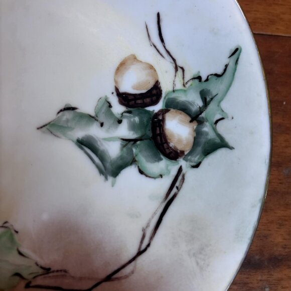 Antique Limoges Hand-Painted Cabinet Plate, Acorns & Oak Leaves, Signed c. 1900 - Picture 6 of 9